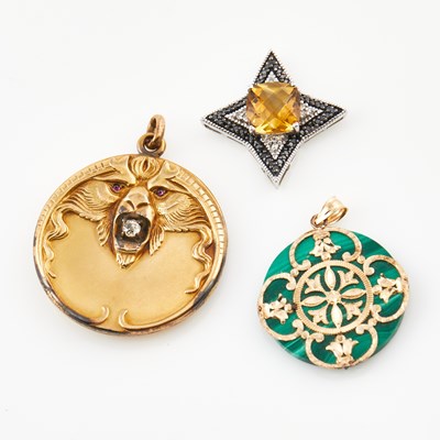 Lot 469 - Three Diamond and Stone Pendants, 14K 3 dwt. and 10K 7 dwt. all