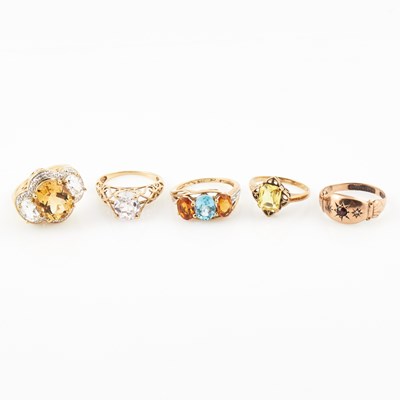 Lot 474 - Five Diamond and Stone Rings, 10K and 9K 10 dwt. all, stone missing