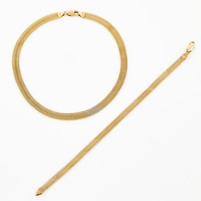 Lot 481 - Gold Necklace and Anklet, 14K 18 dwt., damaged