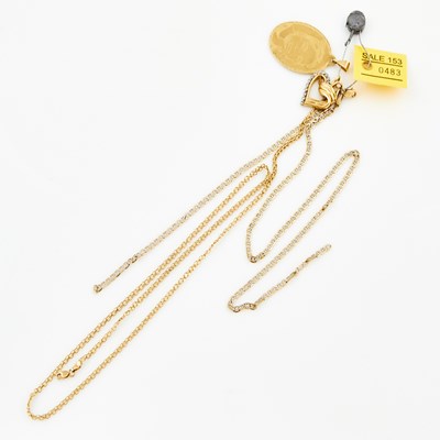 Lot 483 - Diamond Pendant, Gold Pendant and Two Neck Chains, 14K 9 dwt. and 10K 3 dwt., damaged