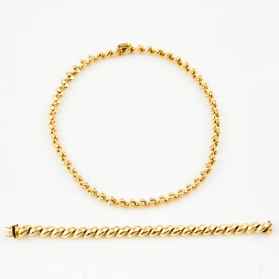 Lot 485 - Gold Necklace and Flexible Bracelet, 14K 37 dwt.