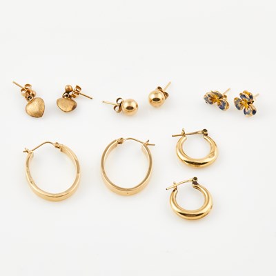Lot 493 - Ten Gold and Enamel Earrings, 14K 4 dwt. all, damaged