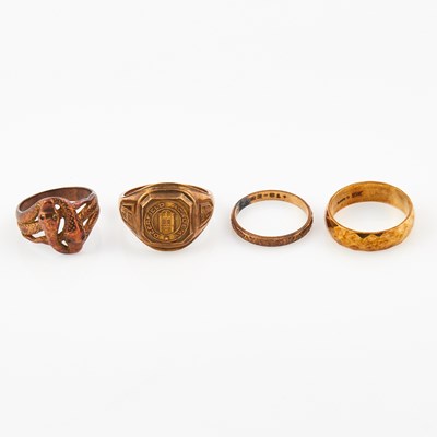 Lot 502 - Four Gold Rings, 10K 16 dwt., stones missing