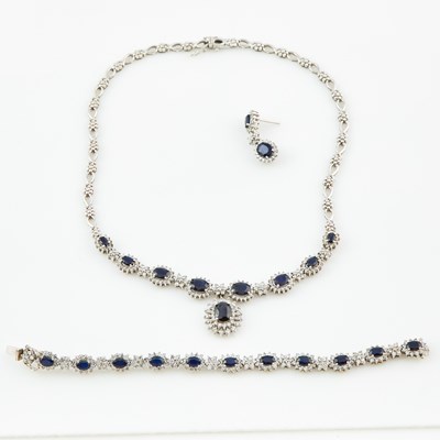 Lot 523 - Diamond and Stone Necklace, Bracelet and Earring, 350 diamonds about 5.00 cts., 18K 39 dwt. all