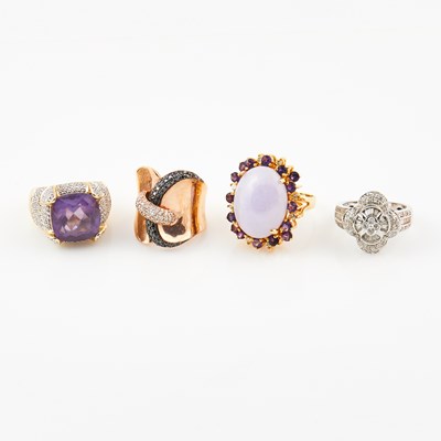Lot 527 - Four Diamond and Stone Rings, 14K 25 dwt. all