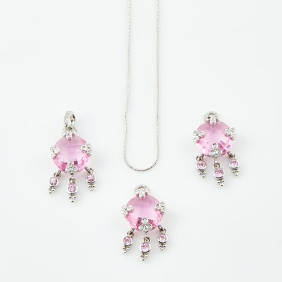 Lot 529 - Three Diamond and Stone Pendants and Gold Neck Chain, 14K 23 dwt. all