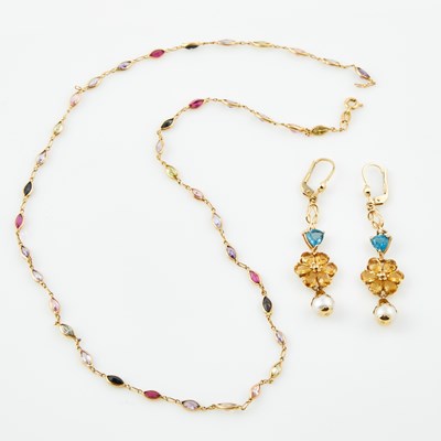 Lot 535 - Two Bead and Stone Earrings and Necklace, 14K 9 dwt. all
