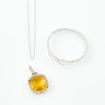Lot 536 - Two Diamond and Stone Pendants and Gold Neck Chain, 14K 5 dwt. all
