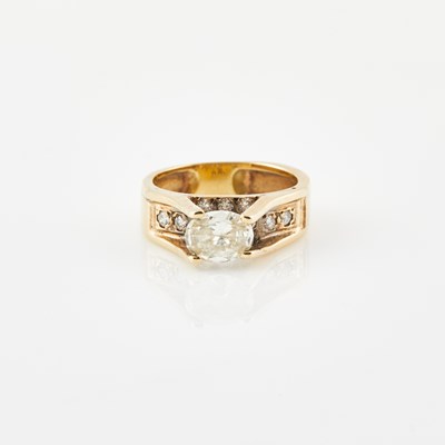 Lot 545 - Diamond Engagement Ring, 14 diamonds, center stone about 1.00 ct., 14K 4 dwt.