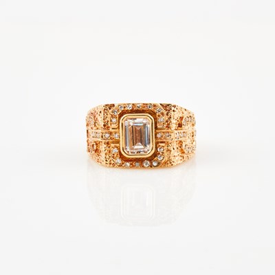 Lot 555 - Diamond and Stone Ring, 54 diamonds about 0.40 ct., 14K 6 dwt. all