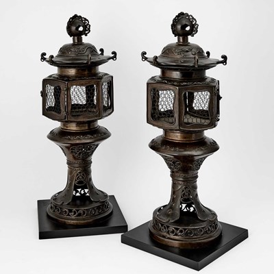 Lot 78 - Pair of Japanese Bronze Lanterns