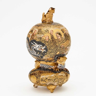 Lot 79 - A Japanese Satsuma Earthenware Koro and Cover