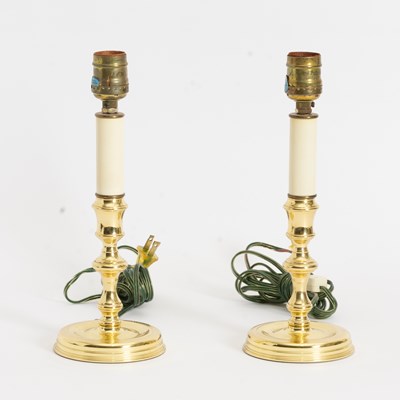 Lot 35 - Pair of Brass Candlestick Form Lamps