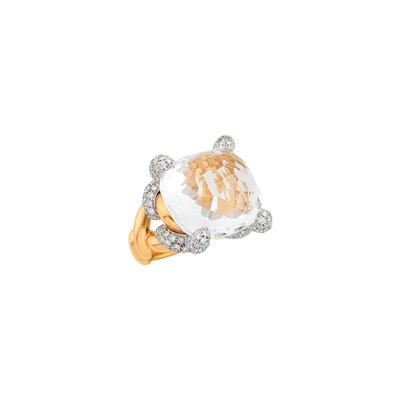 Lot 13 - Pomellato Two-Color Gold, Rock Crystal and Diamond 'Tango' Ring