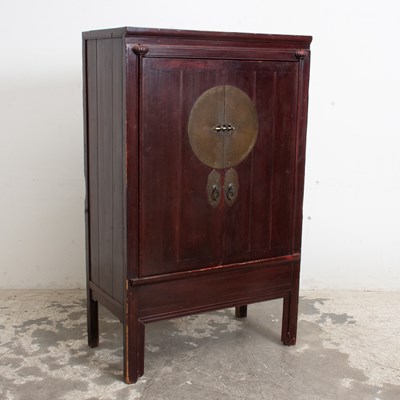 Lot 271 - Chinese Style Stained Wood and Brass Entertainment Cabinet