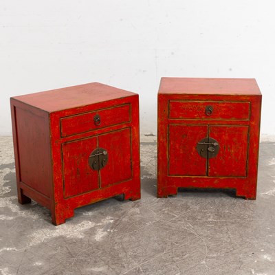 Lot 95 - Pair of Red Lacquer Chinese Cabinets