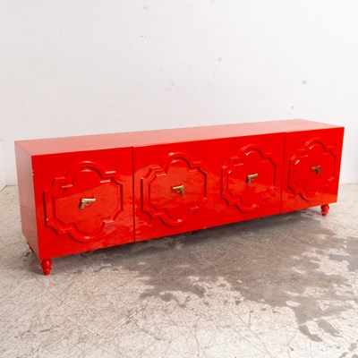 Lot 84 - Mid Century Modern Style Red Lacquer Credenza