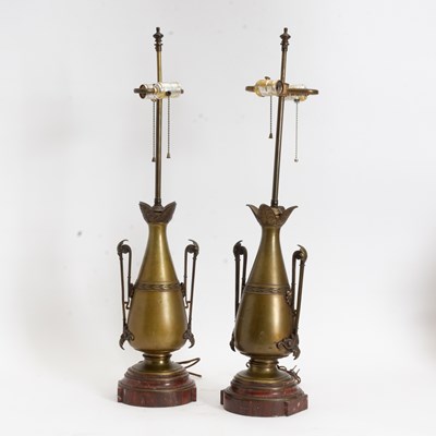 Lot 44 - Pair of Amphora Style Bronze and Brass Lamps