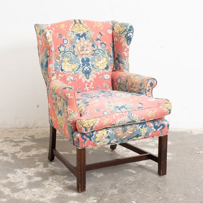 Lot 73 - George III Style Upholstered Mahogany Wing Chair