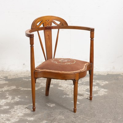 Lot 69 - Edwardian Inlaid Fruitwood Corner Armchair