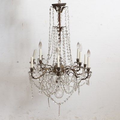 Lot 66 - French Gilt Metal and Cut Glass Twelve-Light Chandelier