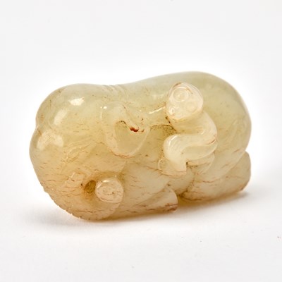 Lot 35 - A Chinese Greyish Celadon Jade Figural Group