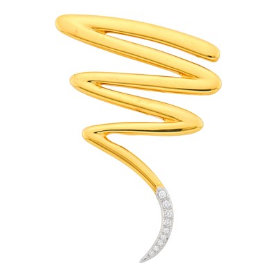 Lot 15 - Tiffany & Co., Paloma Picasso Gold, Platinum and Diamond 'Scribble' Brooch
