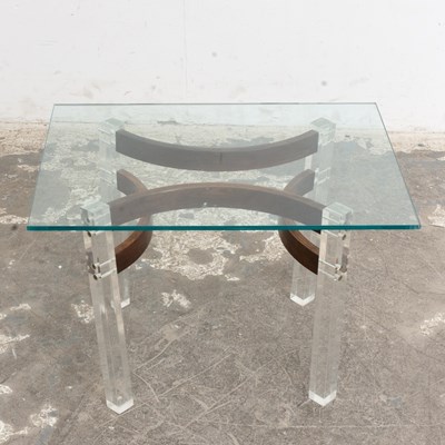 Lot 175 - Mid Century Lucite and Wood Base Low Table