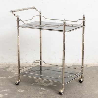 Lot 91 - Modern Chrome and Smoked Glass Faux Bamboo Bar Cart