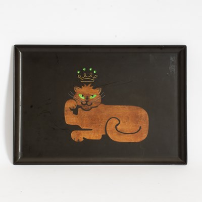 Lot 145 - Mid Century Couroc of Monterey “King Cat” Serving Tray