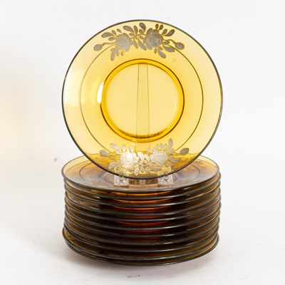 Lot 135 - Set of Twelve Bohemian Amber Glass Plates with Silver Accents
