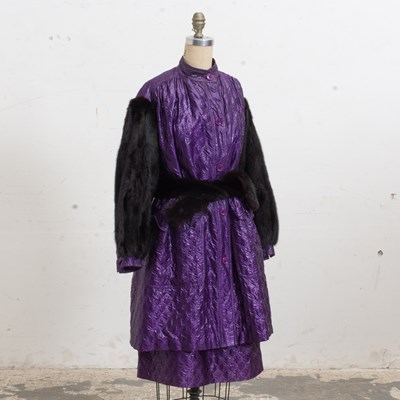 Lot 103 - Aldolfo Purple Polyester and Mink Trench Coat Set