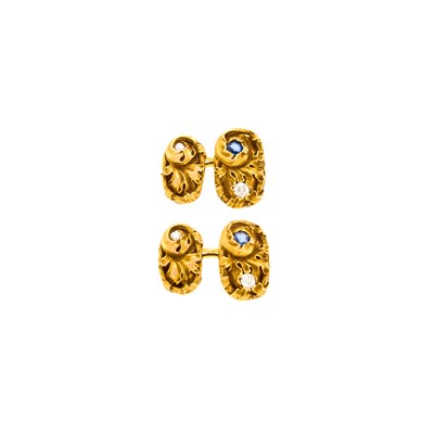 Lot 1211 - Shreve & Co, Pair of Gold, Sapphire and Diamond Cufflinks