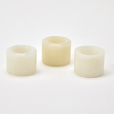 Lot 47 - Three Chinese Carved Jade Thumb Rings