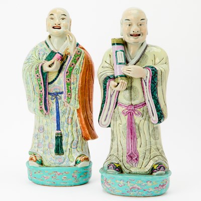 Lot 209 - A Pair of Large Chinese Famille Rose Porcelain Figures of Luohan