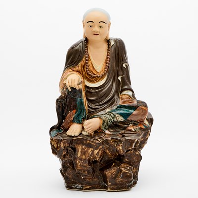 Lot 275 - A Chinese Enameled Biscuit Porcelain Figure of a Luohan