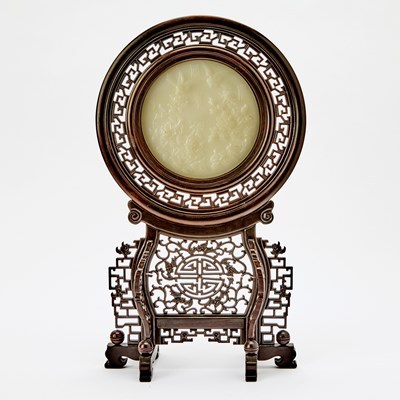 Lot 64 - A Chinese Carved White Jade 'Birds and Flowers' Table Screen