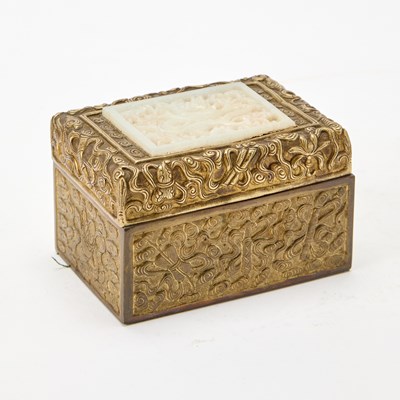 Lot 67 - A Gilt Copper Box with Inset Carved Jade Dragon Plaque