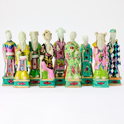 Lot 217 - A Group of Nine Chinese Famille Rose Porcelain Figures of Immortals