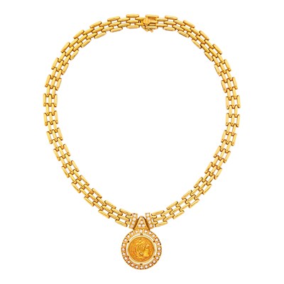 Lot 122 - Gold, Silver-Gilt Coin and Diamond Necklace