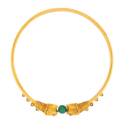Lot 5 - Gold, Aventurine Quartz Bead, Cabochon Ruby and Emerald Chimera Choker Necklace