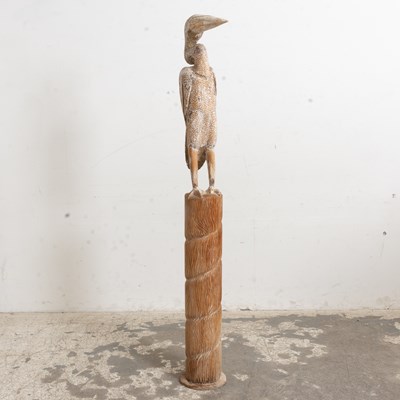 Lot 195 - Carved Wood Figure of a Heron on a Post