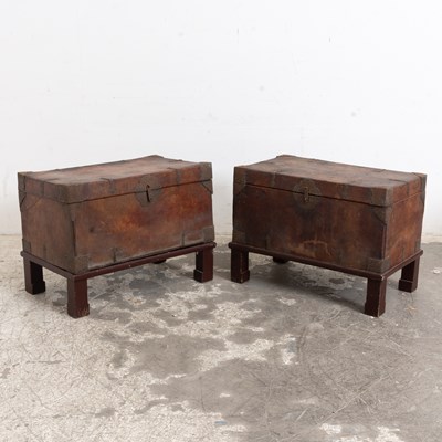 Lot 187 - Pair of Himalayan Leather-Covered Trunks