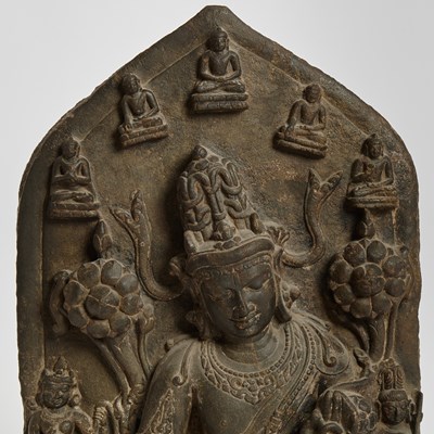 Lot 323 - An Indian Carved Blackstone Stele of Avalokiteshvara