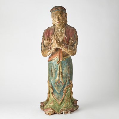 Lot 387 - A Chinese Carved Wood and Gesso Figure