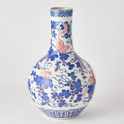 Lot 459 - A Chinese Blue and White and Copper Red Porcelain Vase