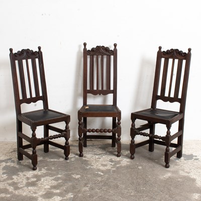 Lot 182 - Set of Three Jacobean Style Oak Side Chairs