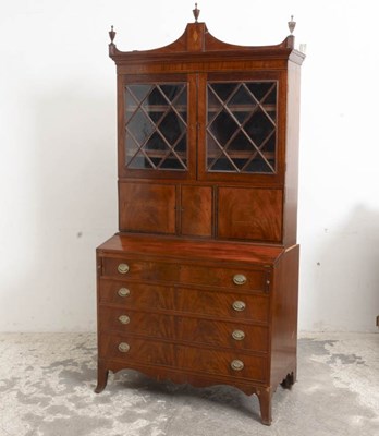 Lot 302 - Federal Inlaid Mahogany Secretary Bookcase