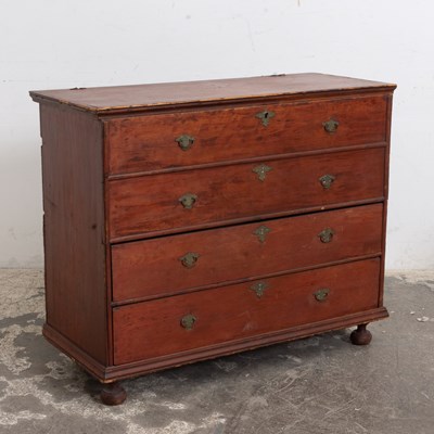 Lot 203 - Red-Painted Pine and Maple Blanket Chest Over Two Drawers
