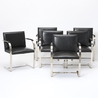 Lot 187 - Set of Six Chromed Metal and Upholstered “Brno” Style Side Chairs